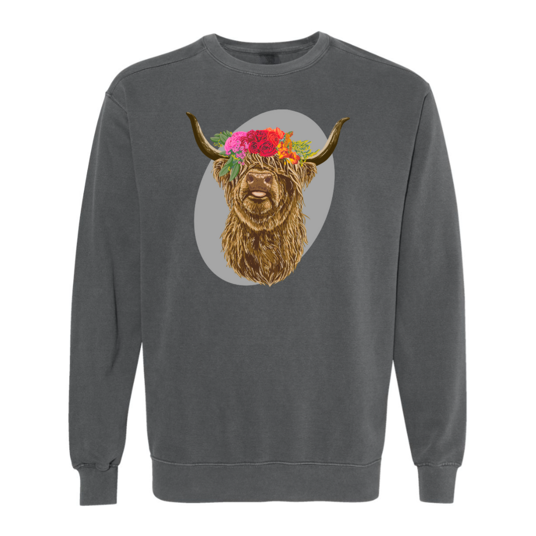 Highland Flower Cow - Crew Sweatshirt