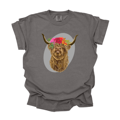 Highland Flower Cow - Tee