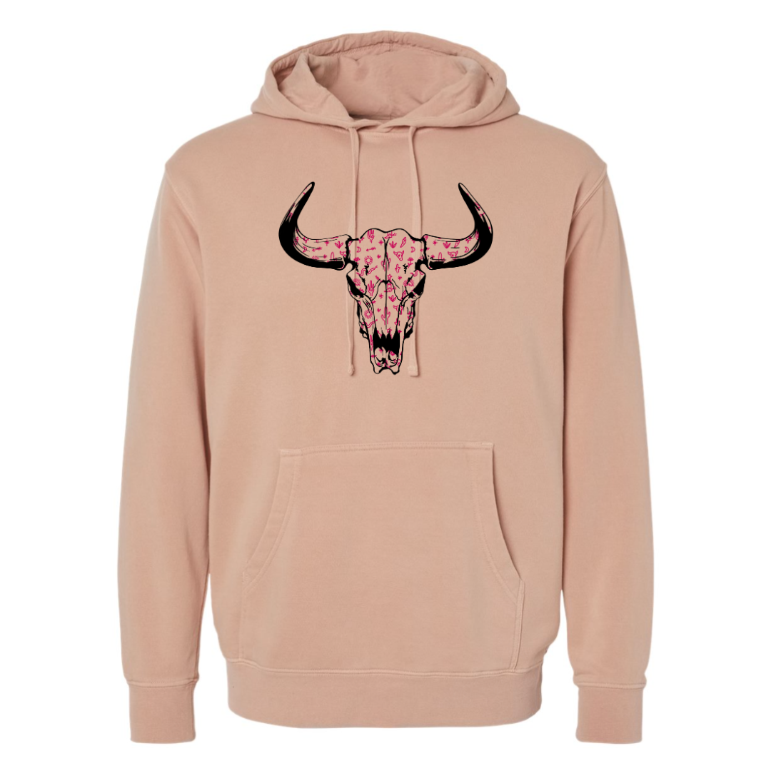 Decorated Cow Skull Hooded Sweatshirt
