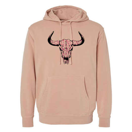 Decorated Cow Skull Hooded Sweatshirt