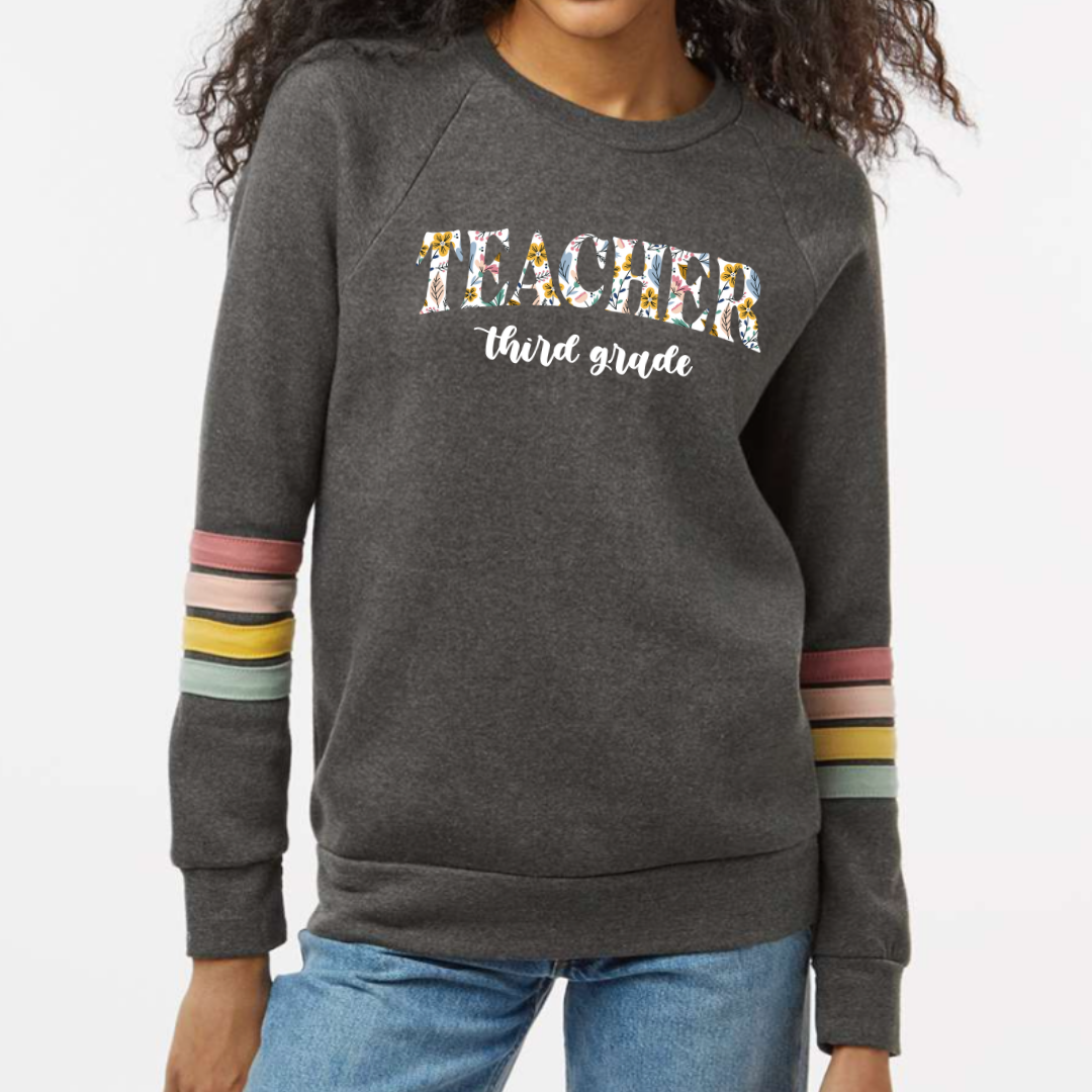 Teacher (customizable grade) - Women's Striped Crew Sweatshirt