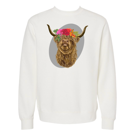 Highland Flower Cow - Crew Sweatshirt