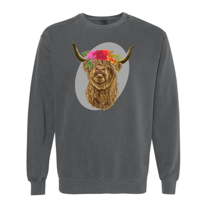 Highland Flower Cow - Crew Sweatshirt
