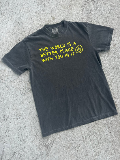 the world is better with u - dark grey tee