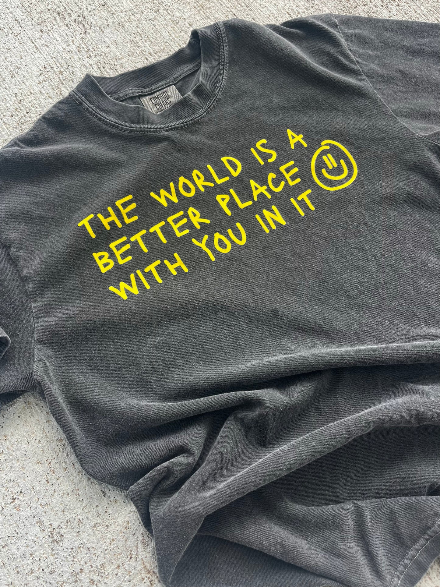 the world is better with u - dark grey tee