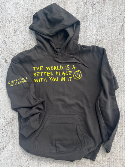 the world is better with u - dark grey hoodie
