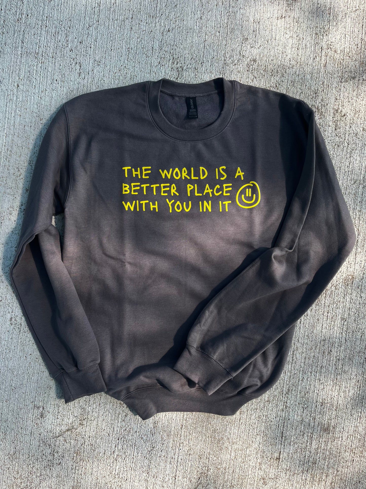 the world is better with u - dark grey crew sweatshirt